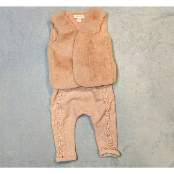 Miniclasix Faux Fur Vest & Sparkle Leggings 2pc Outfit 9m EUC - Picture 1 of 12